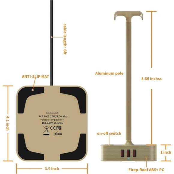 Headphone Stand with 3 USB Charger Desk Gaming Headset Holder Hanger Rack Gaming - Picture 2 of 7